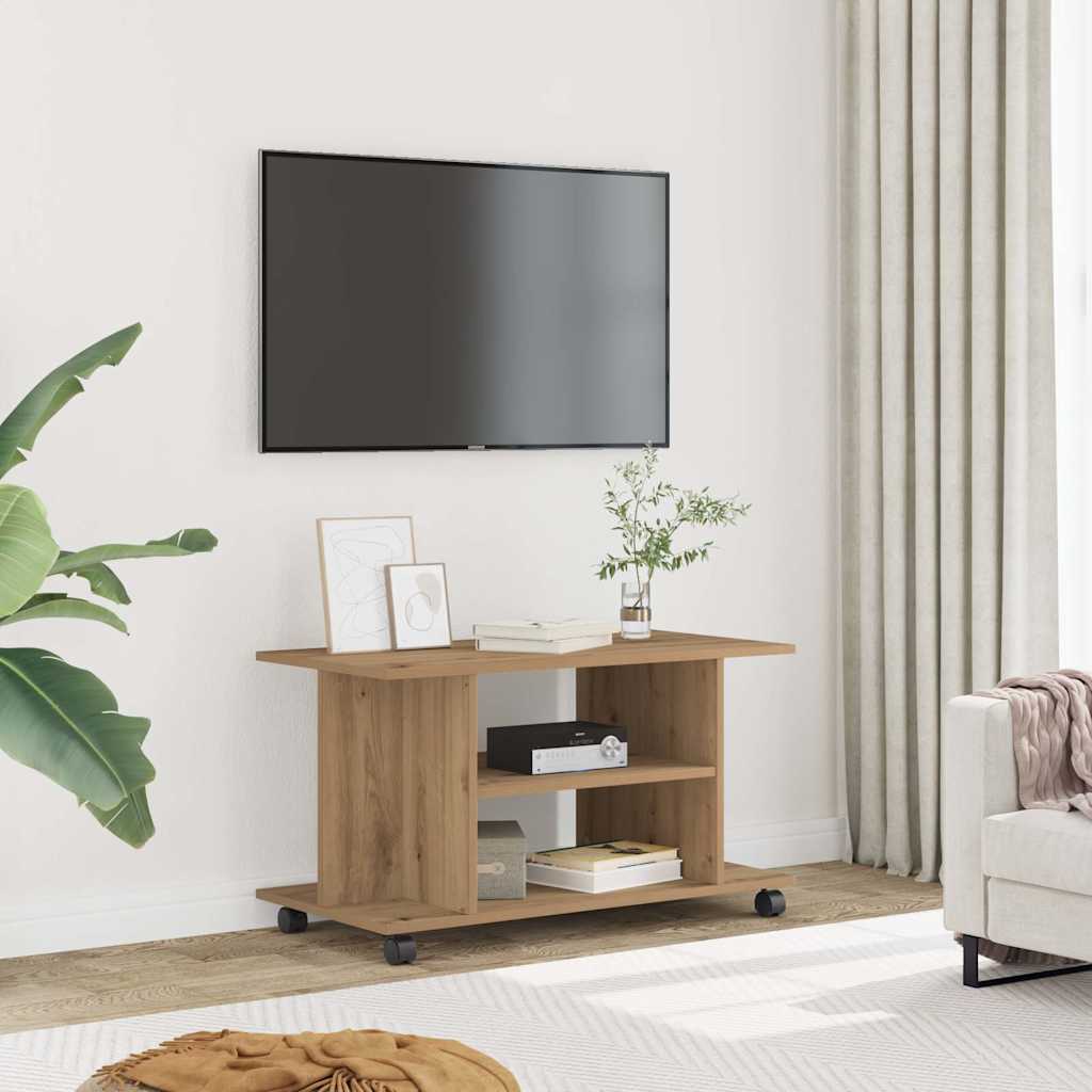 Tv-Benk Med Hjul Artisan Eik 80X40X45 Cm Konstruert Tre