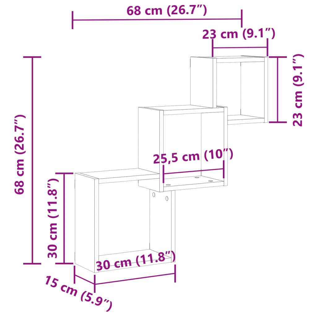 Vegghyller Kubeformet Artisan Eik 68X15X68 Cm Konstruert Tre