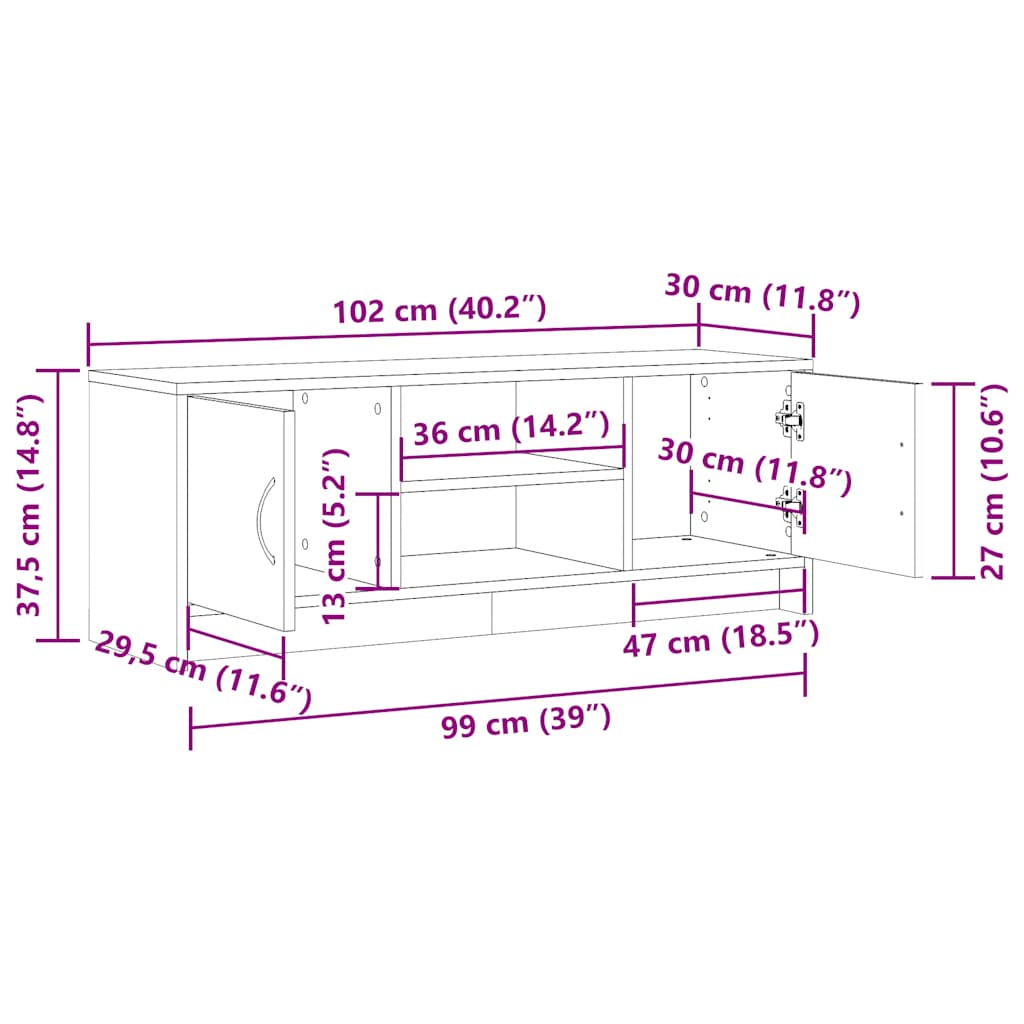 Tv-Benk Artisan Eik 102X30X37,5 Cm Konstruert Tre