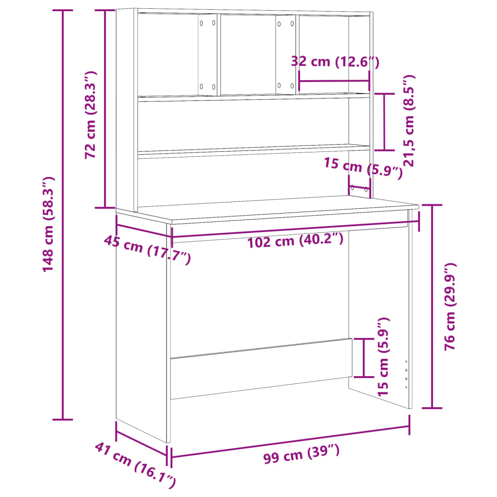 Skrivebord Med Hyller Gammelt Tre 102X45X148 Cm Konstruert Tre