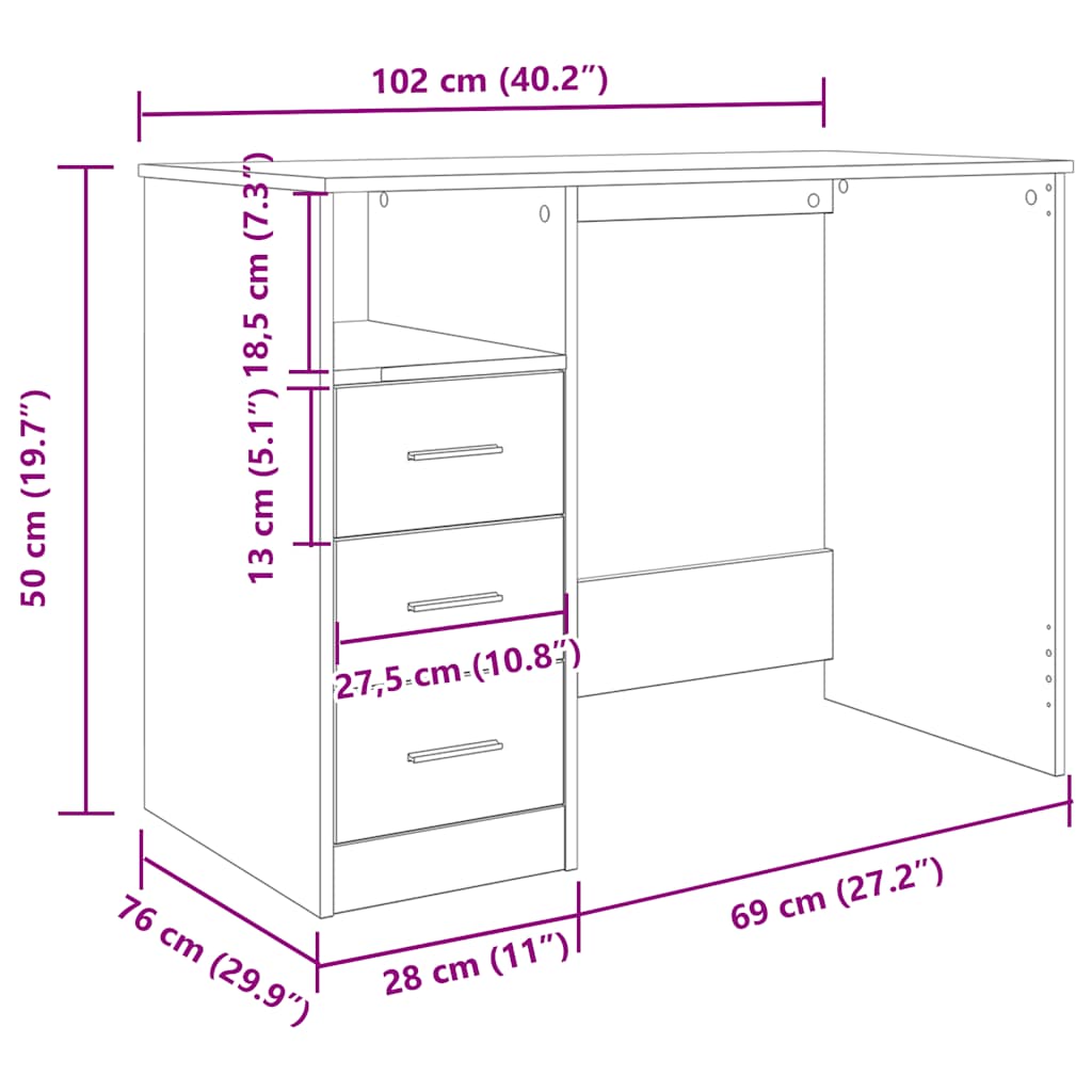 Skrivebord Artisan Eik 102X50X76 Cm Konstruert Tre