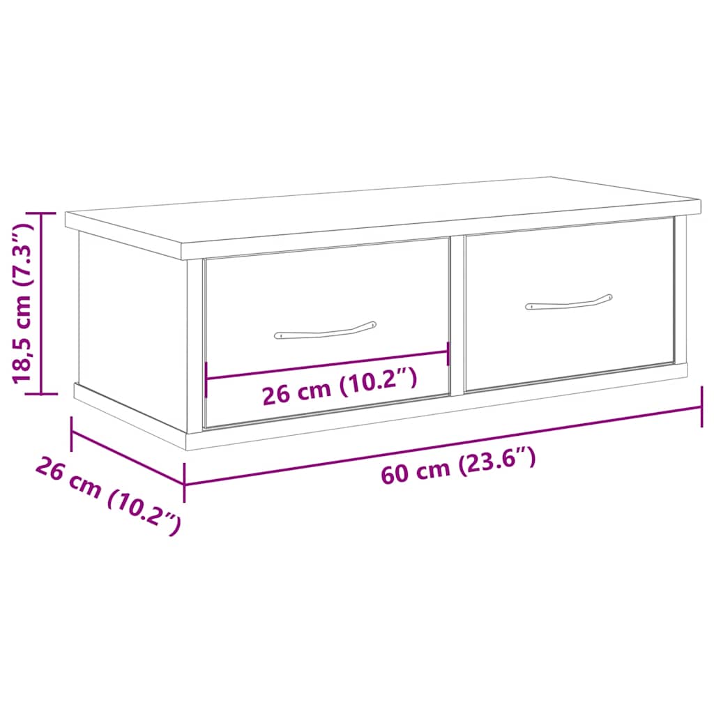 Veggskap Artisan Eik 60X26X18,5 Cm Konstruert Tre