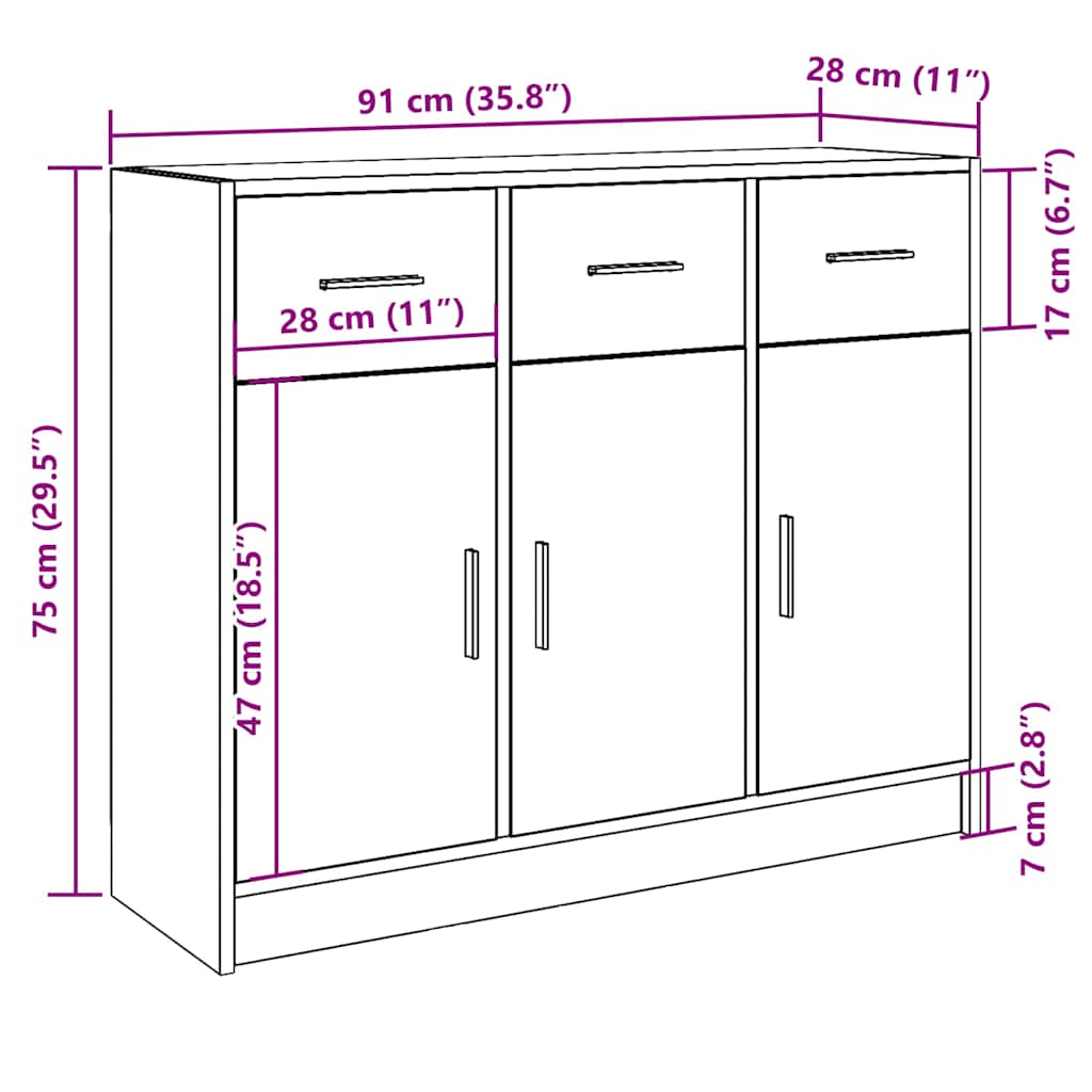 Skjenk Artisan Eik 91X28X75 Cm Konstruert Tre