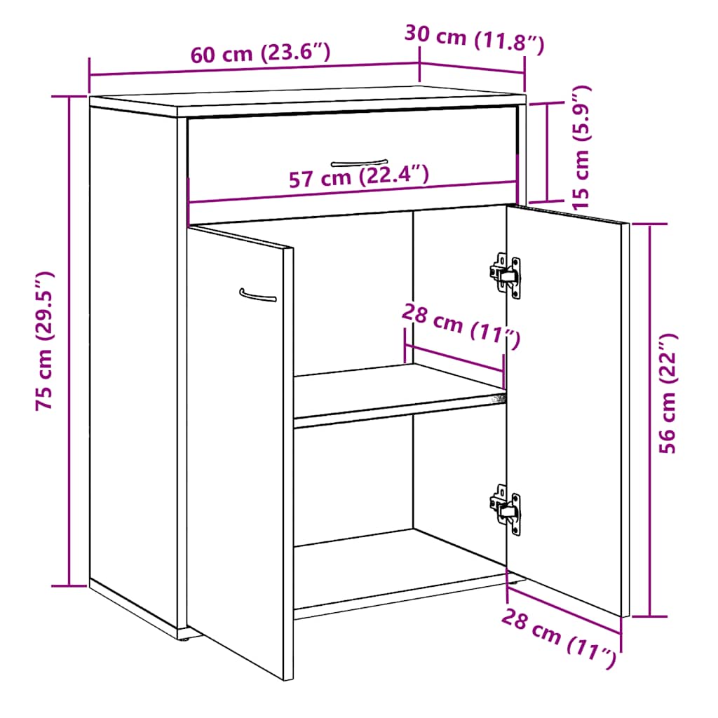Skjenk Artisan Eik 60X30X75 Cm Konstruert Tre