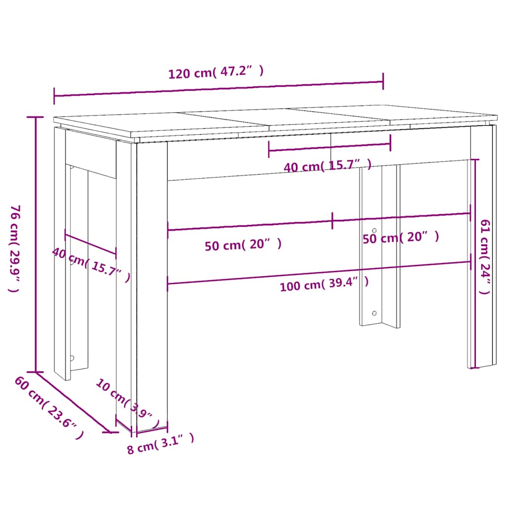 Spisebord Artisan Eik 120X60X76 Cm Konstruert Tre