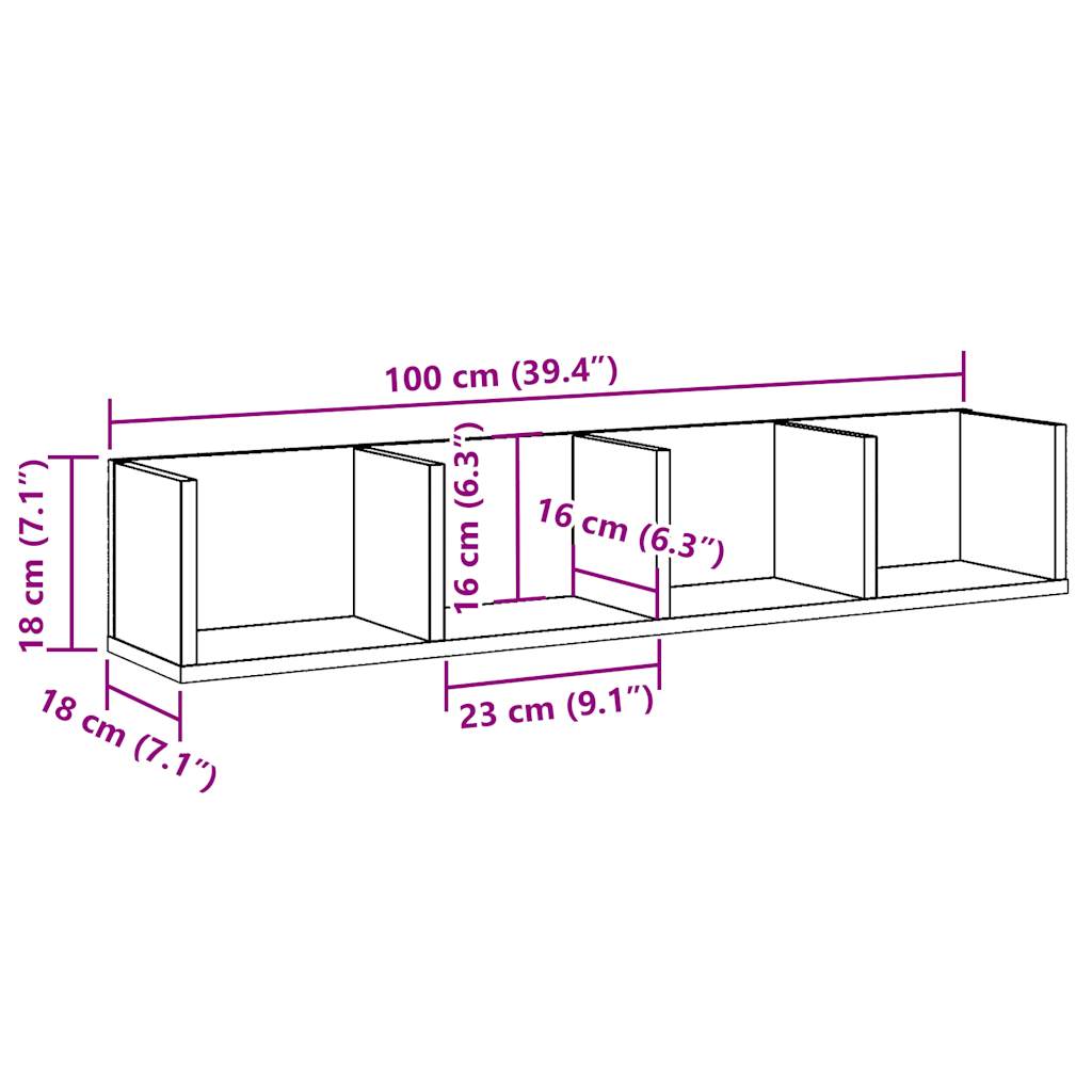 Veggmontert Cd-Hylle Artisan Eik 100X18X18 Cm Konstruert Tre