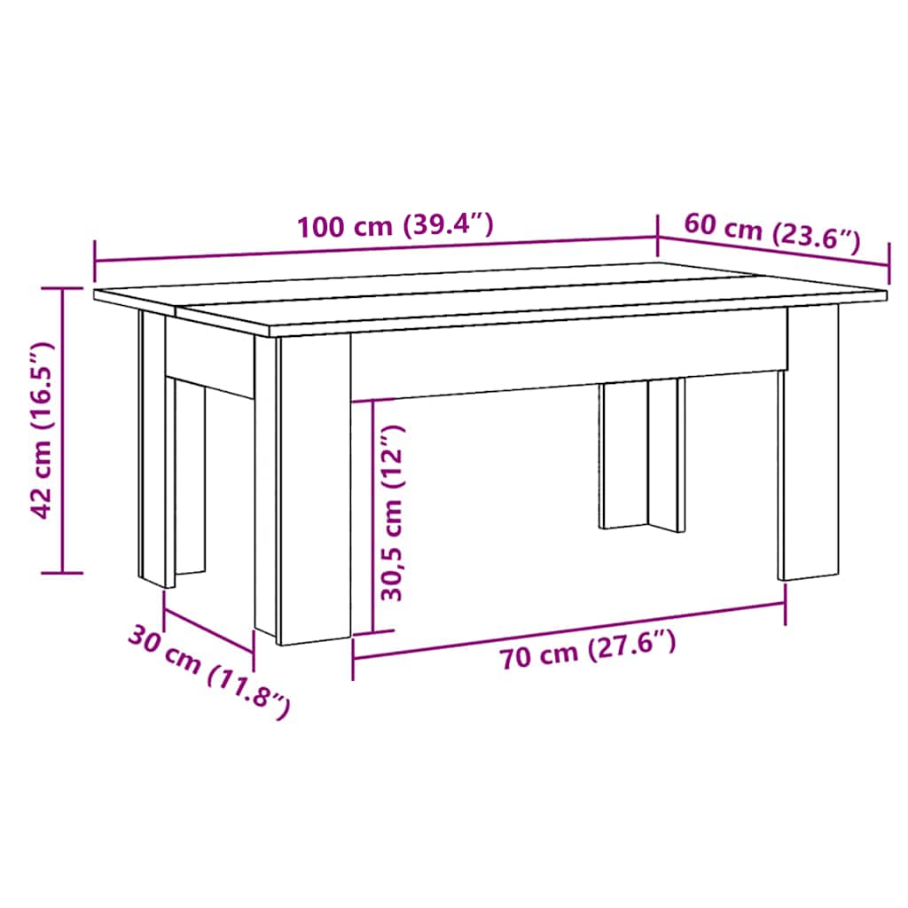 Salongbord Gammelt Tre 100X60X42 Cm Konstruert Tre