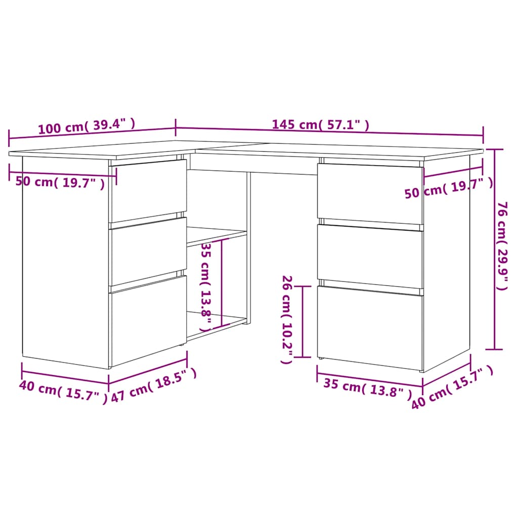 Hjørnepult Artisan Eik 145X100X76 Cm Konstruert Tre
