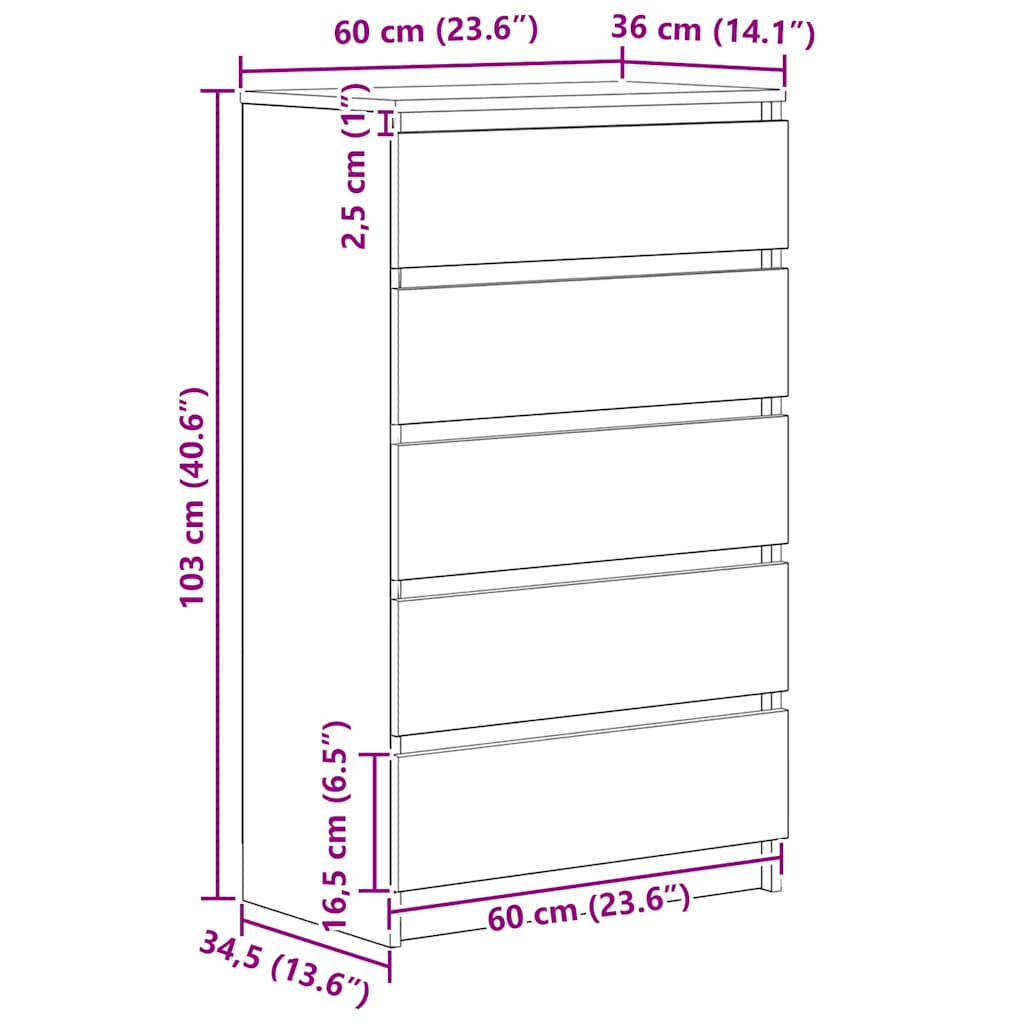 Kommode Artisan Eik 60X36X103 Cm Konstruert Tre