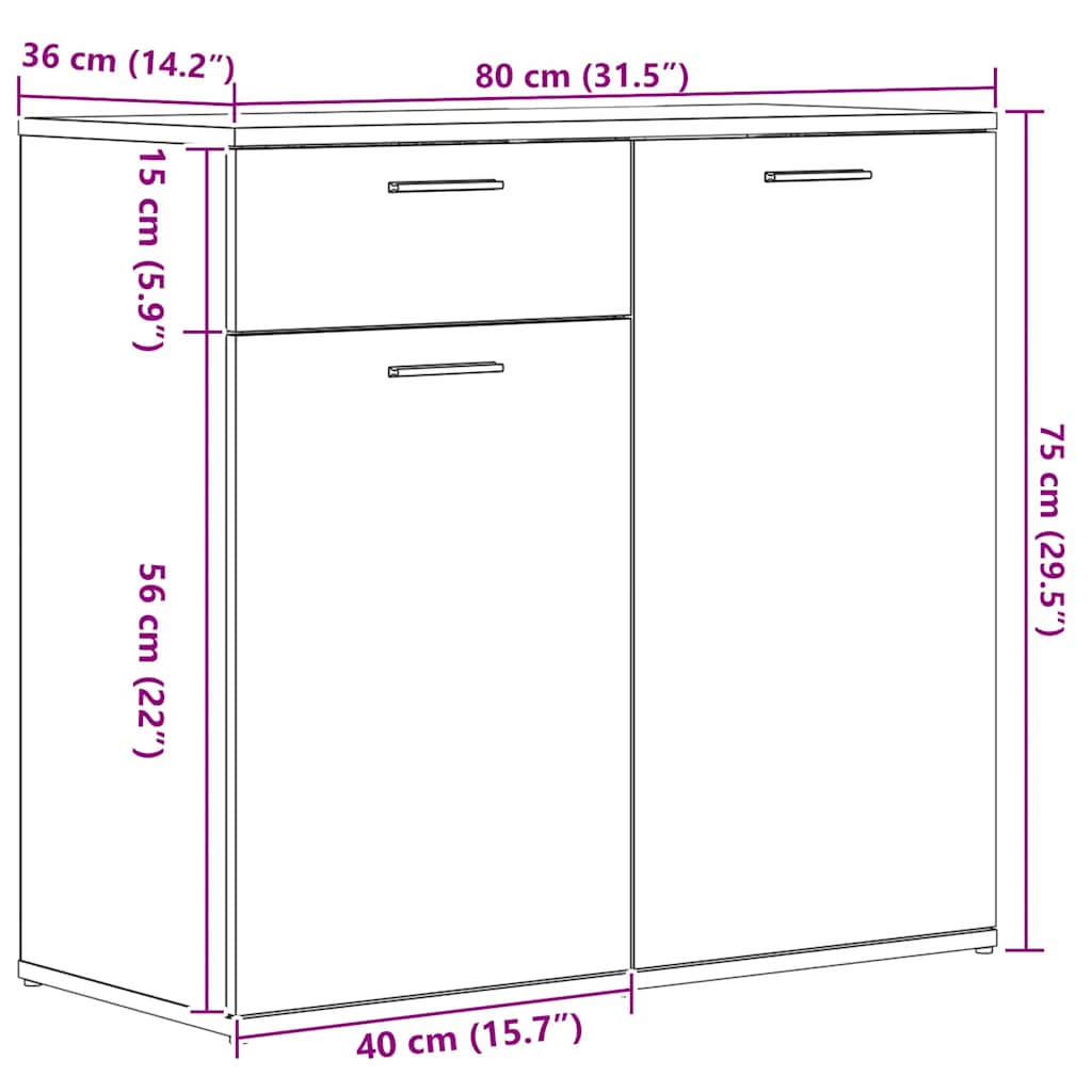 Skjenk Artisan Eik 80X36X75 Cm Konstruert Tre