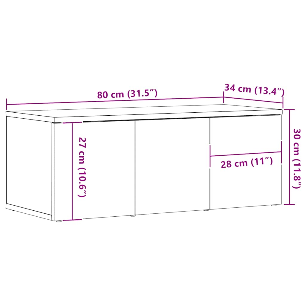 Tv-Benk Artisan Eik 80X34X30 Cm Konstruert Tre