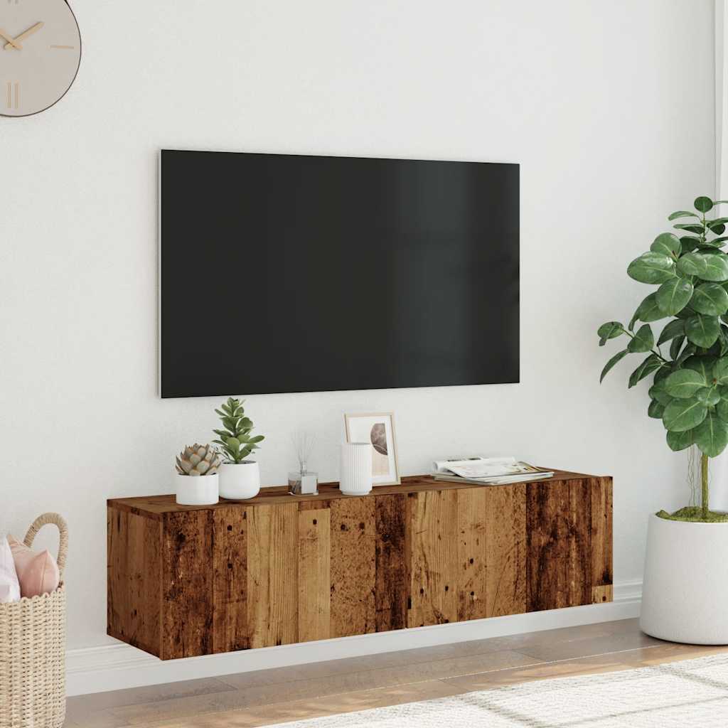 Vegghengt Tv-Benk Gammelt Tre 120X30X30 Cm Konstruert Tre