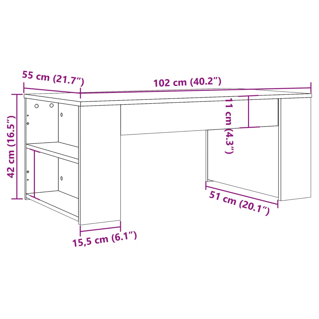 Salongbord Artisan Eik 102X55X42 Cm Konstruert Tre