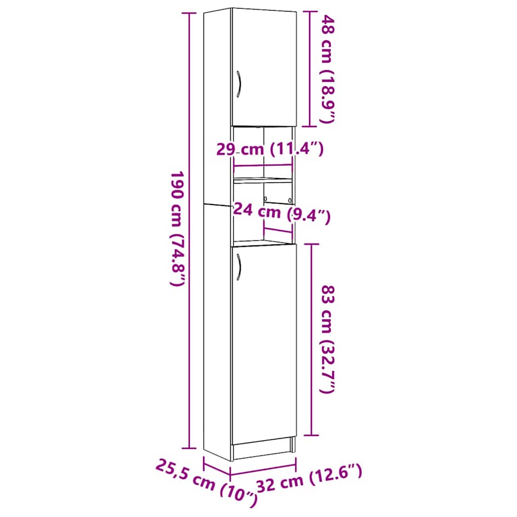 Baderomsskap Håndverkseik 32X25,5X190 Cm Konstruert Tre
