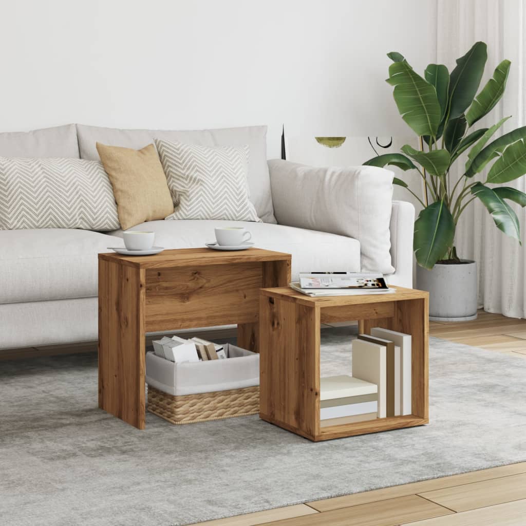 Stablebare Salongbord 2 Stk Artisan Eik Konstruert Tre