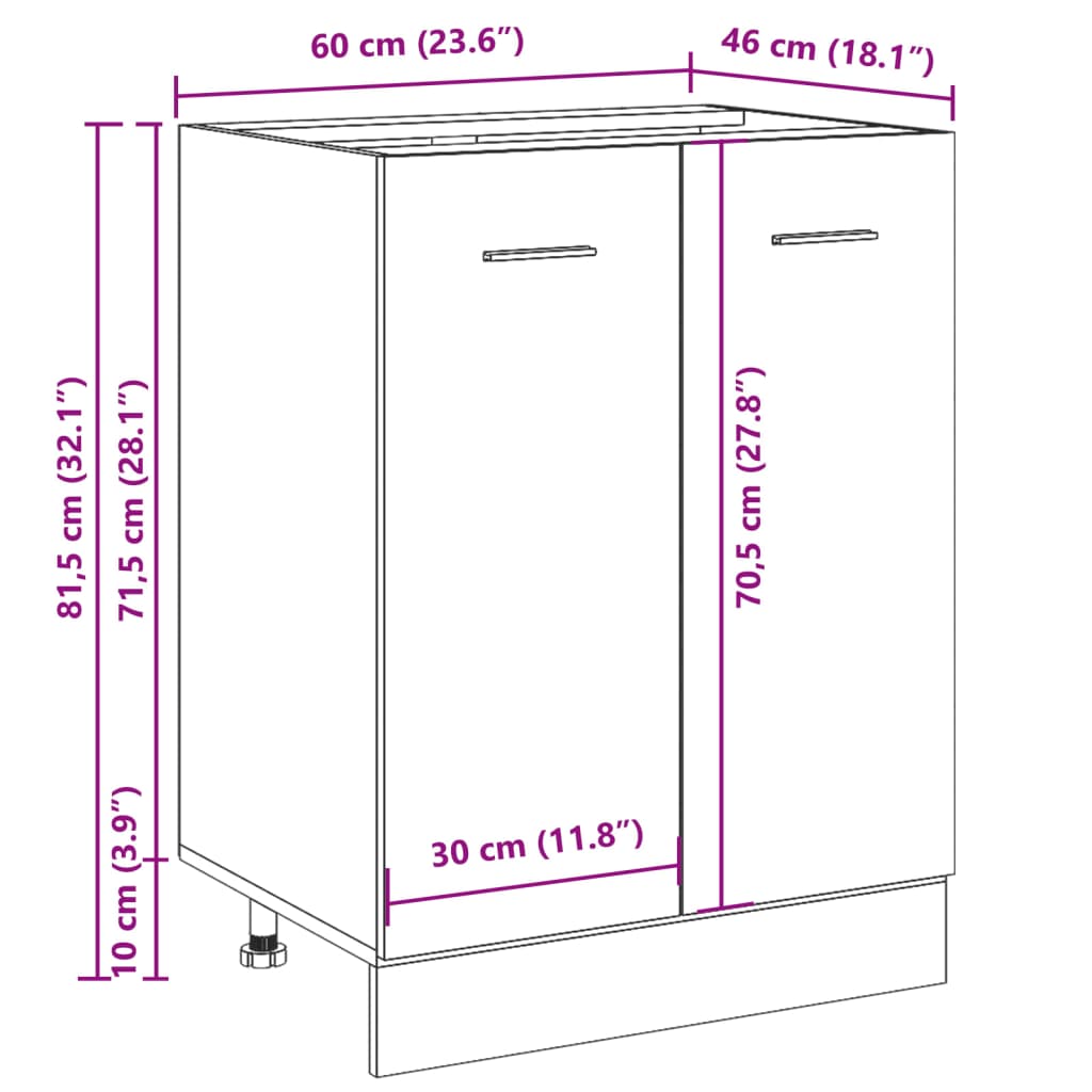 Bunnskap &quot;Lyon&quot; Artisan Eik 60X46X81,5 Cm Konstruert Tre