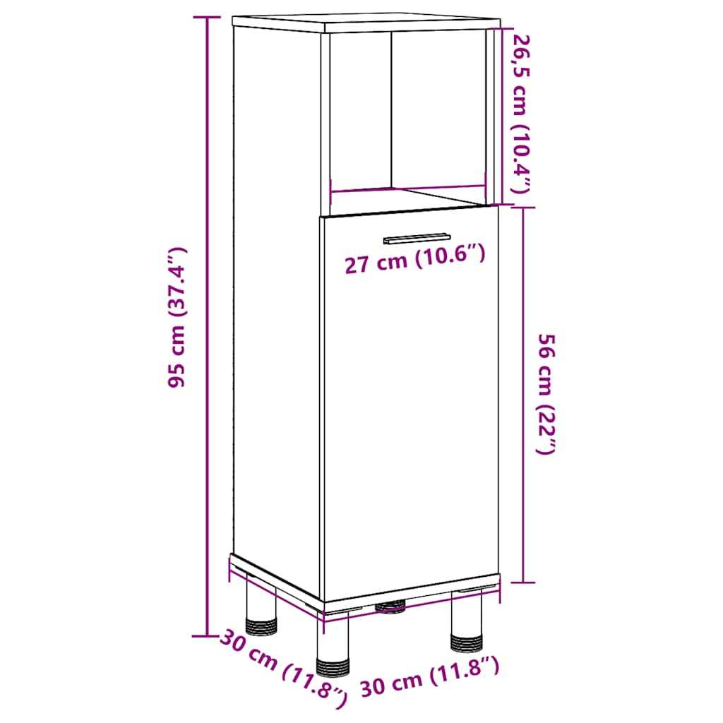 Baderomsskap Artisan Eik 30X30X95 Cm Konstruert Tre