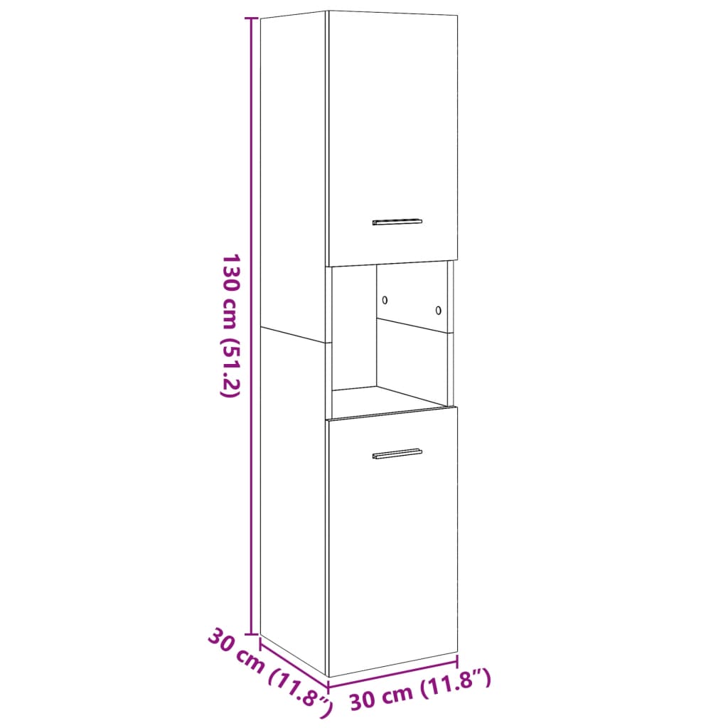 Hengende Baderomsskap Betonggrå 30X30X130 Cm Konstruert Tre