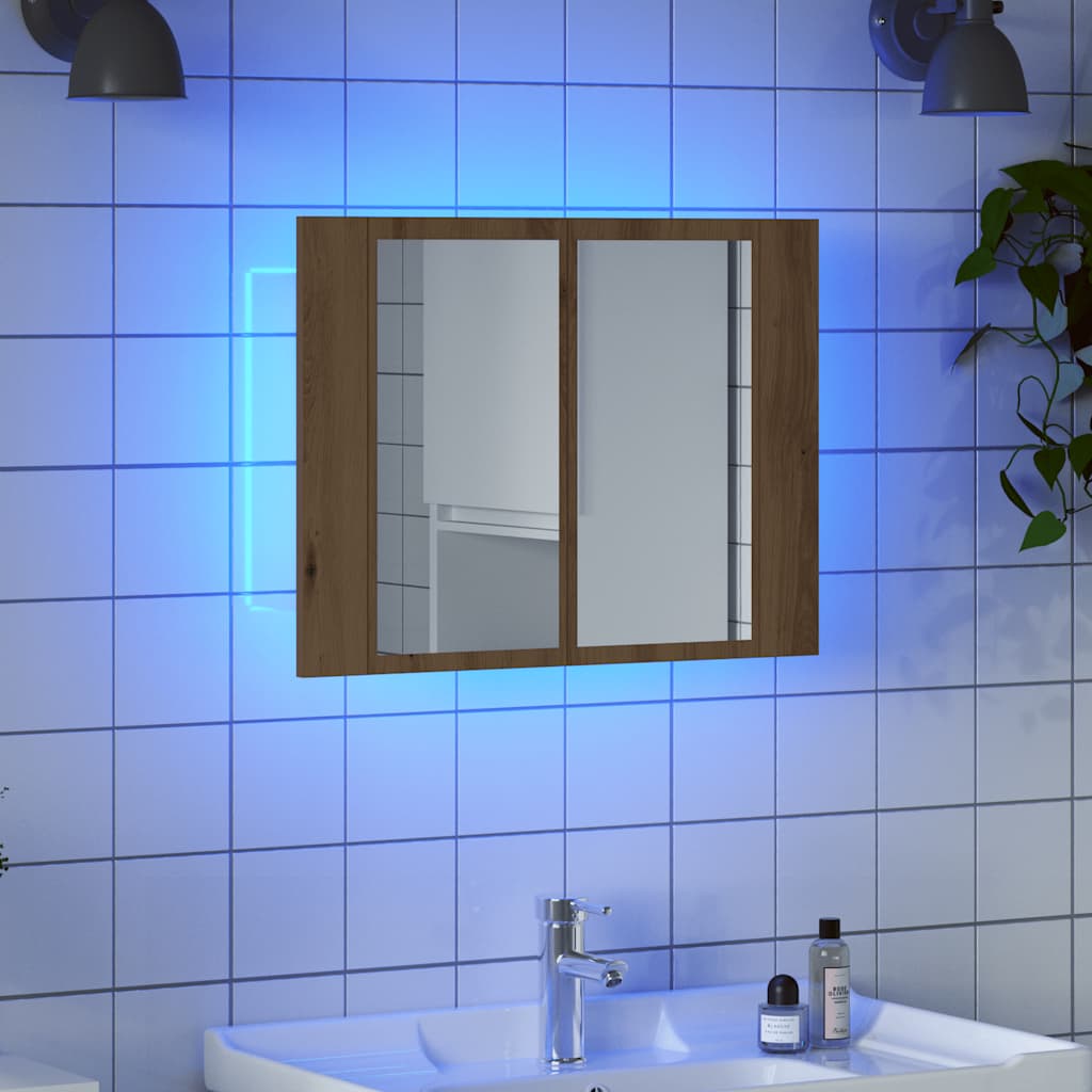 Speilskap Med Led Artisan Eik 60X12X45 Cm Konstruert Tre