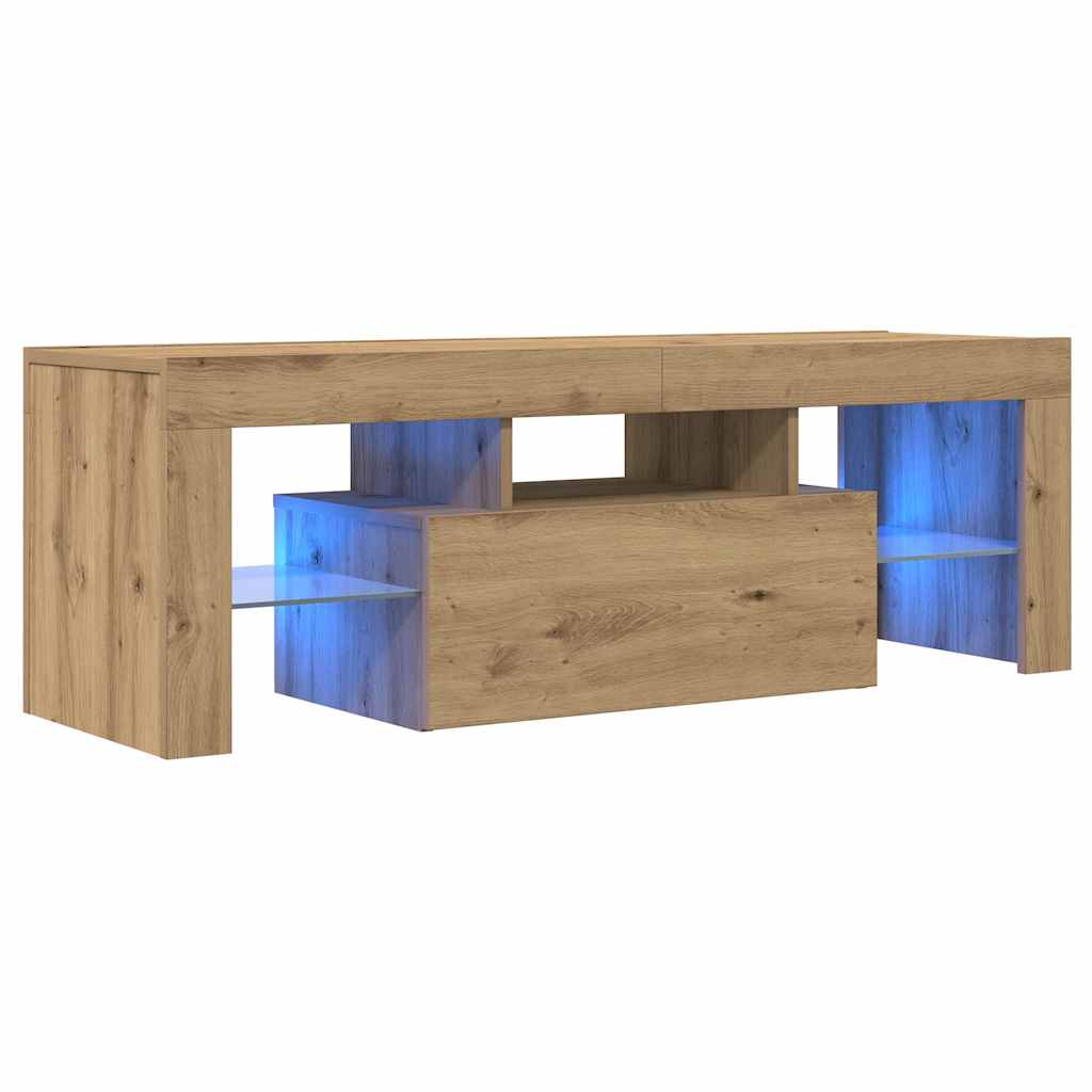 Tv-Benk Med Led-Lys Artisan Eik 120X36,5X40 Cm Konstruert Tre