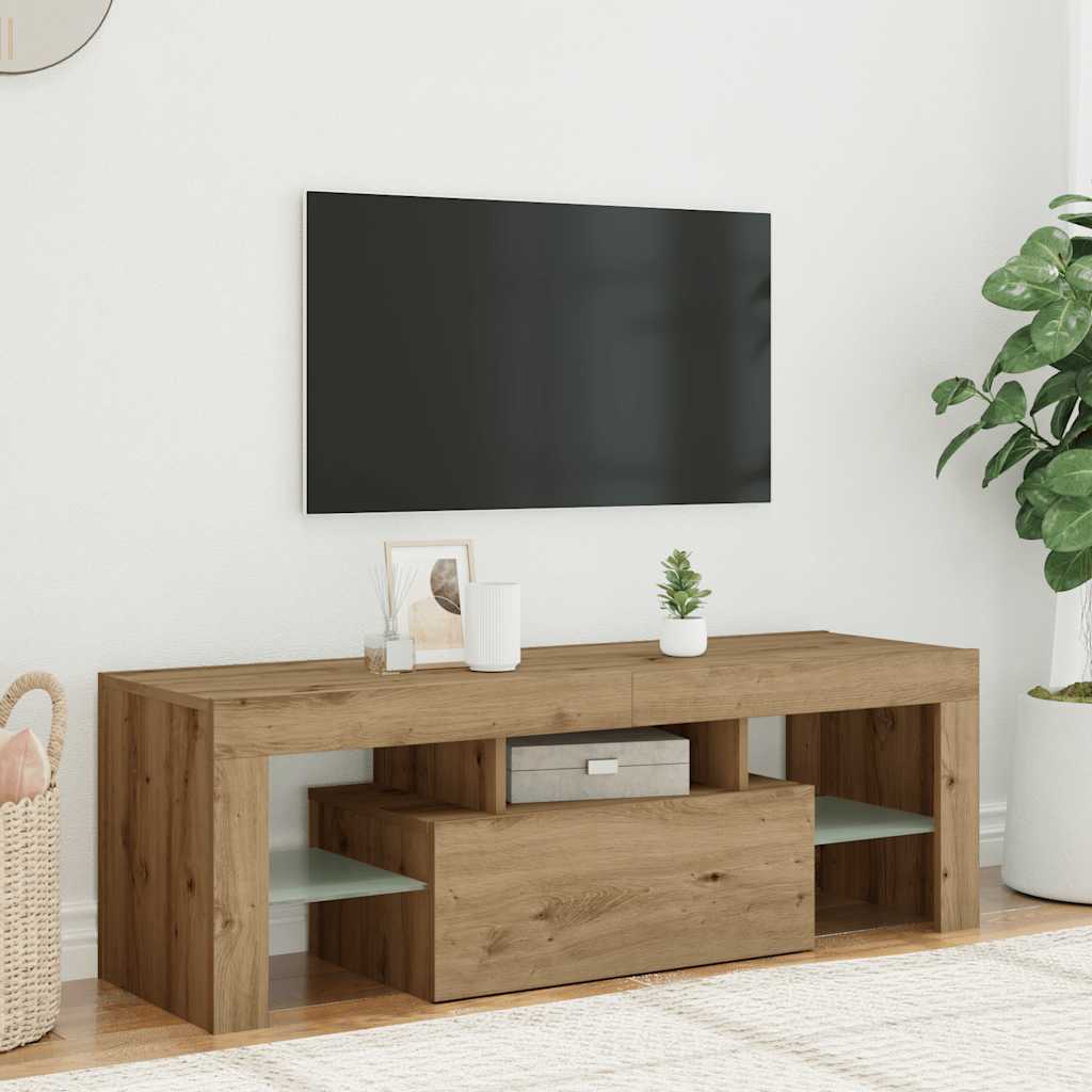 Tv-Benk Med Led-Lys Artisan Eik 120X36,5X40 Cm Konstruert Tre