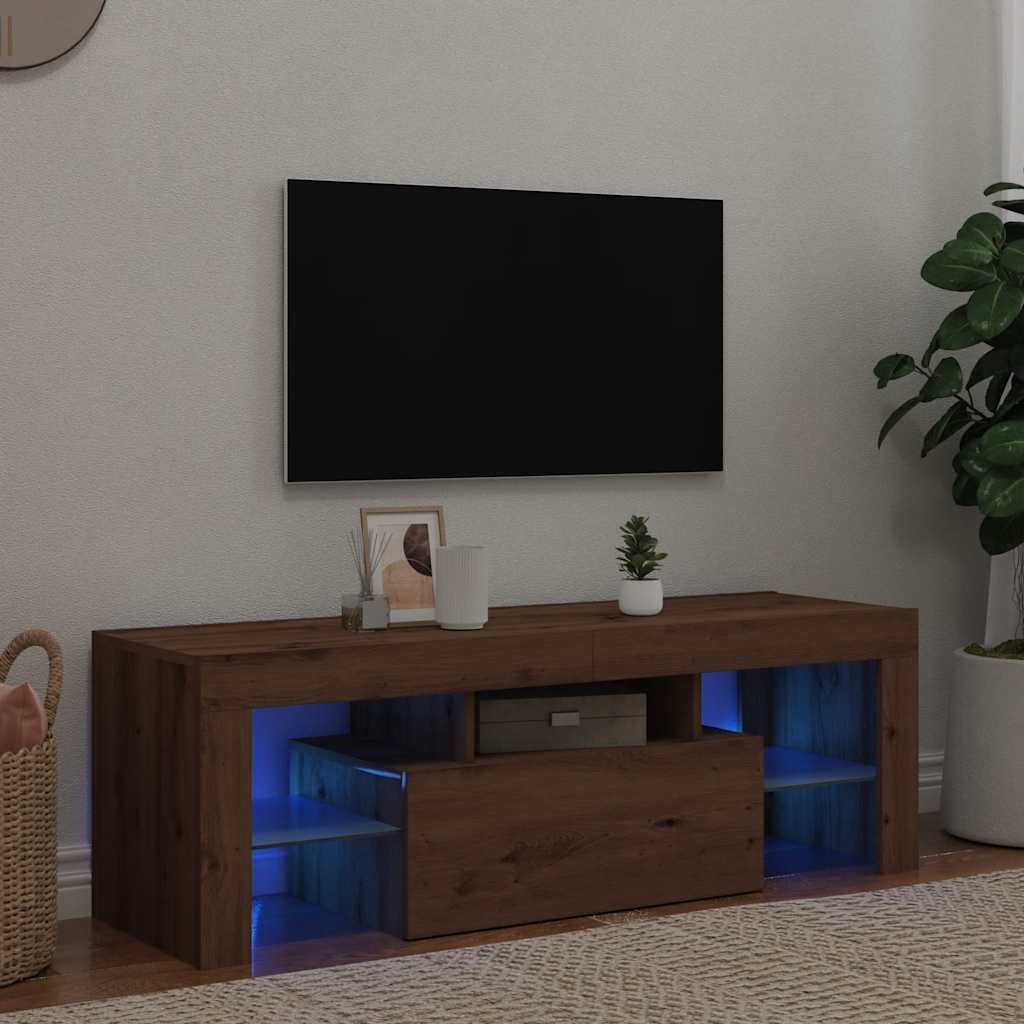 Tv-Benk Med Led-Lys Artisan Eik 120X36,5X40 Cm Konstruert Tre