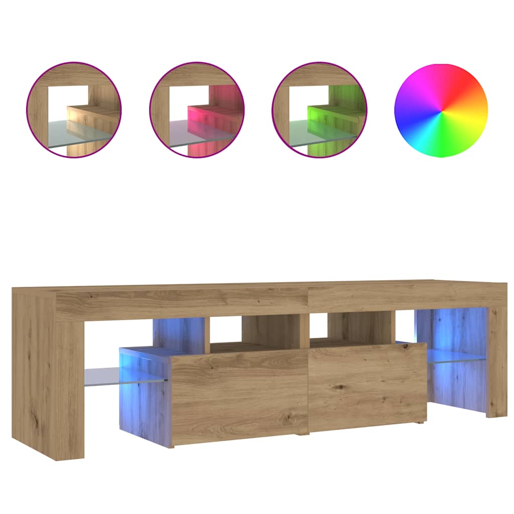 Tv-Benk Med Led-Lys Artisan Eik 140X36,5X40 Cm Konstruert Tre