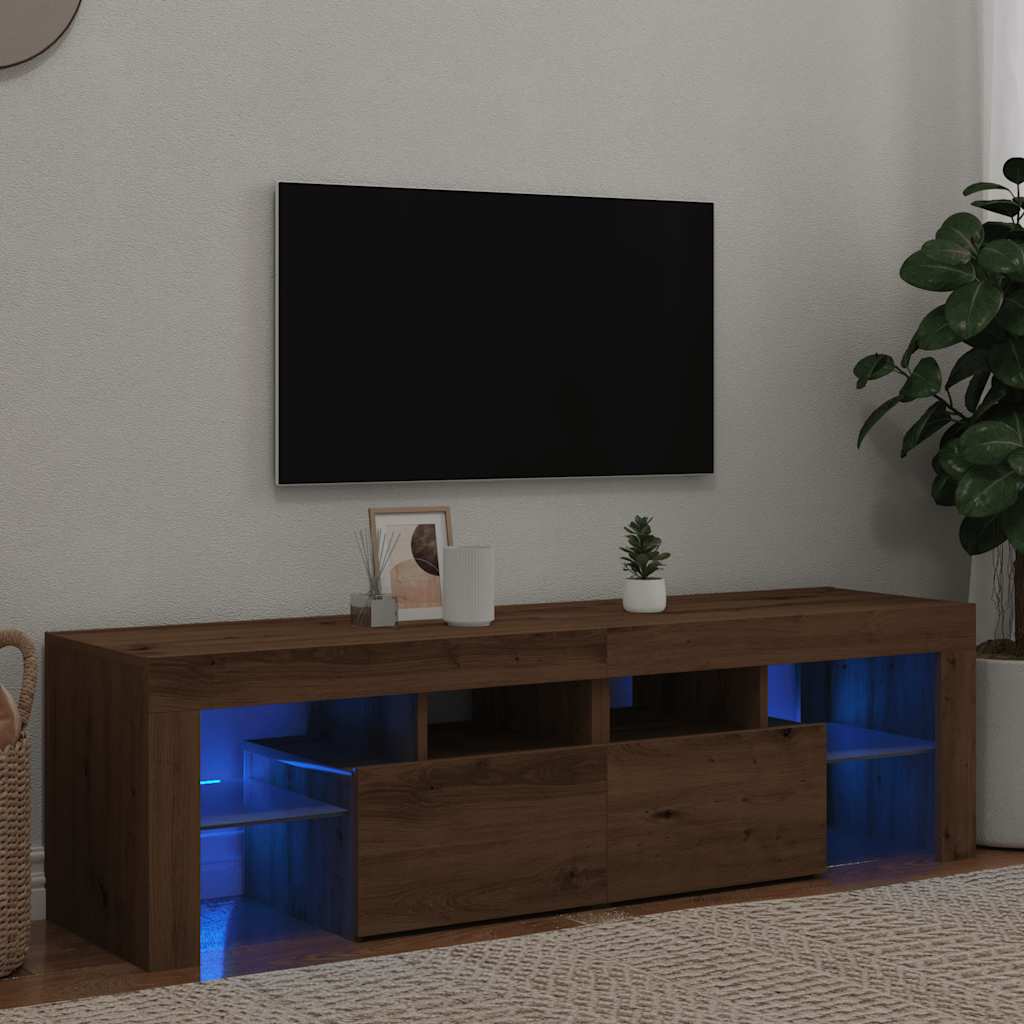 Tv-Benk Med Led-Lys Artisan Eik 140X36,5X40 Cm Konstruert Tre