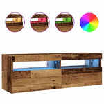Tv-Benk Med Led-Lys Gammelt Tre 120X35X40 Cm Konstruert Tre