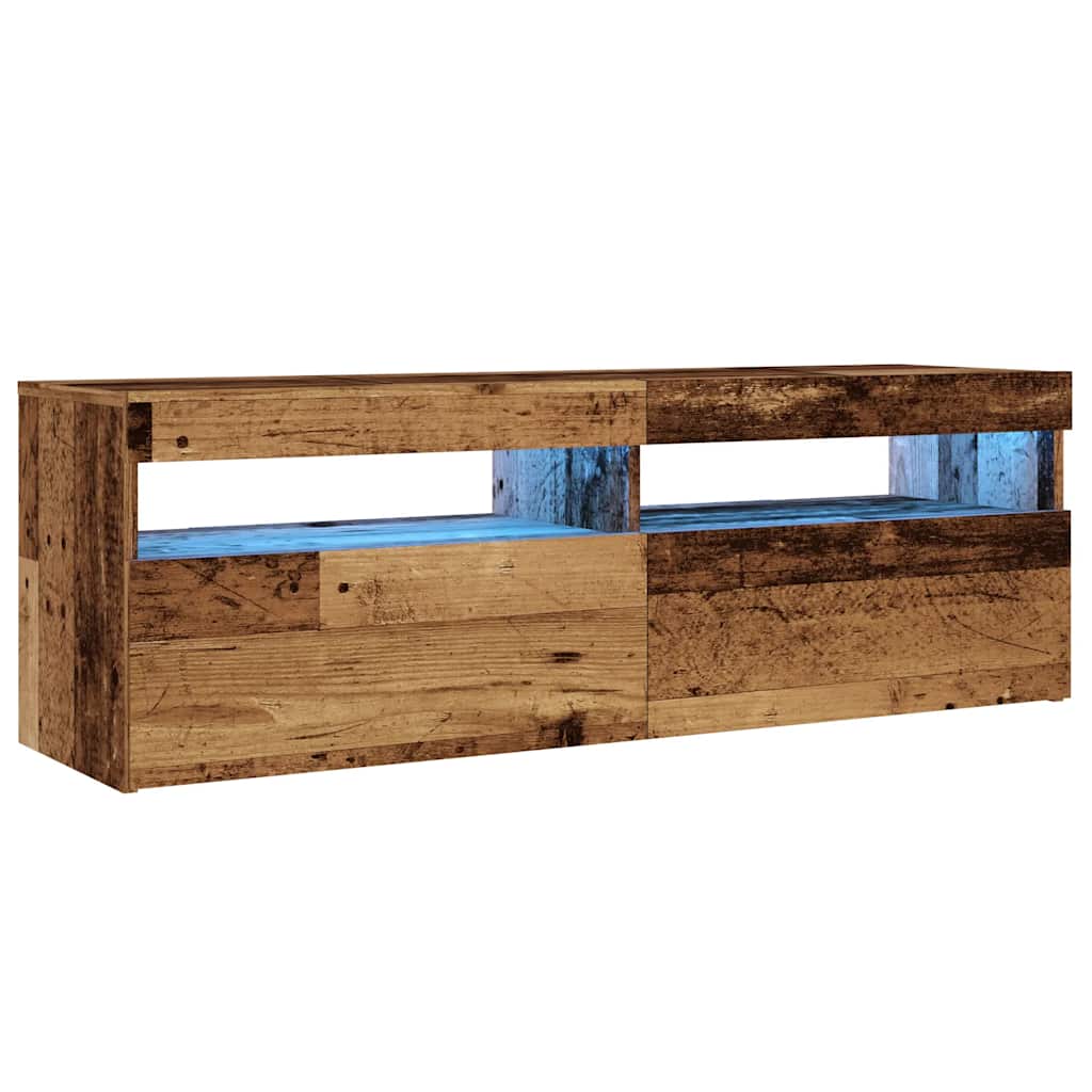 Tv-Benk Med Led-Lys Gammelt Tre 120X35X40 Cm Konstruert Tre