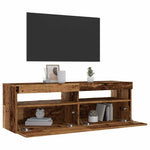 Tv-Benk Med Led-Lys Gammelt Tre 120X35X40 Cm Konstruert Tre
