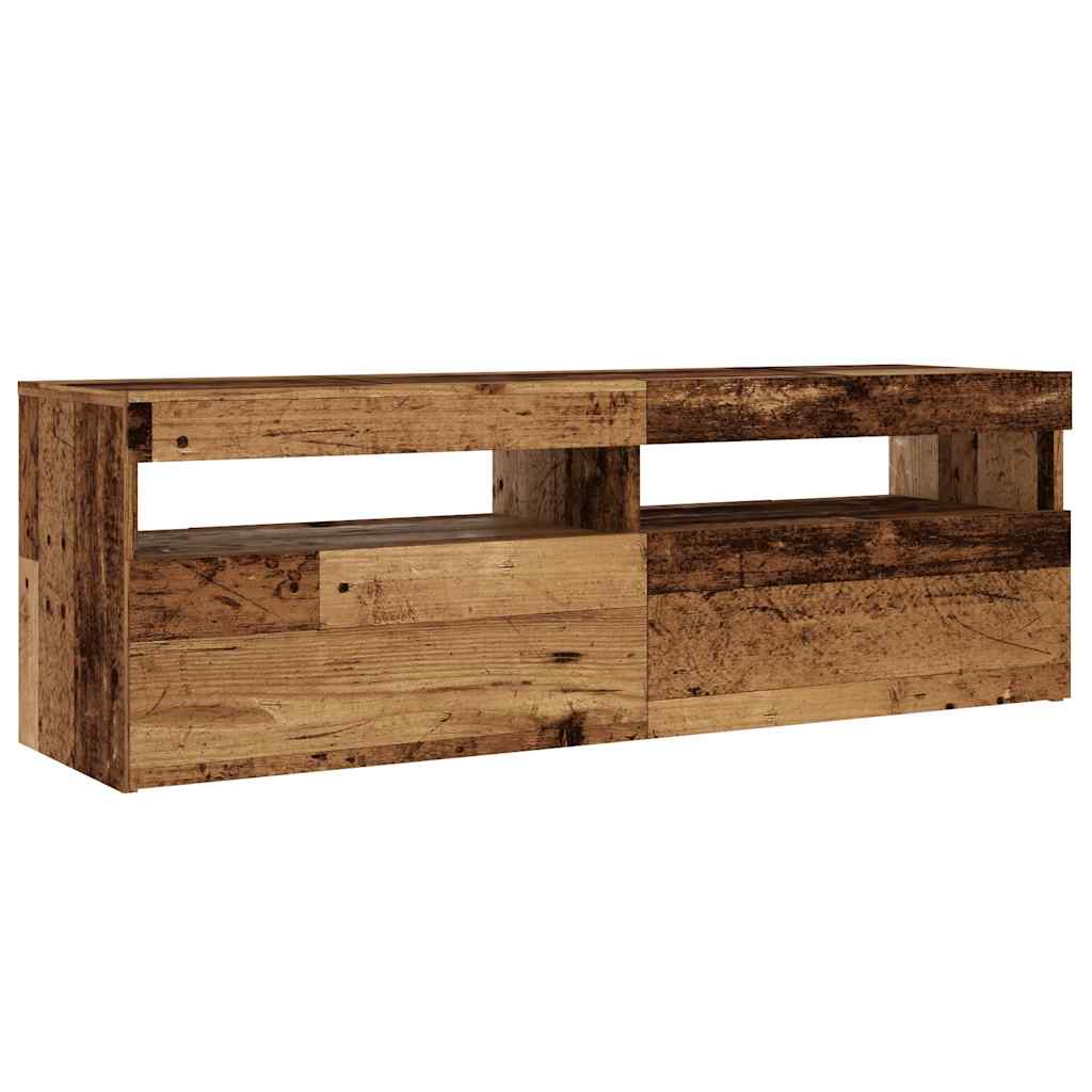Tv-Benk Med Led-Lys Gammelt Tre 120X35X40 Cm Konstruert Tre