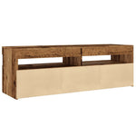 Tv-Benk Med Led-Lys Gammelt Tre 120X35X40 Cm Konstruert Tre