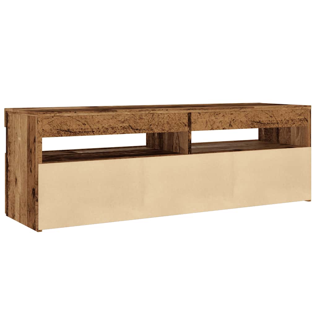 Tv-Benk Med Led-Lys Gammelt Tre 120X35X40 Cm Konstruert Tre