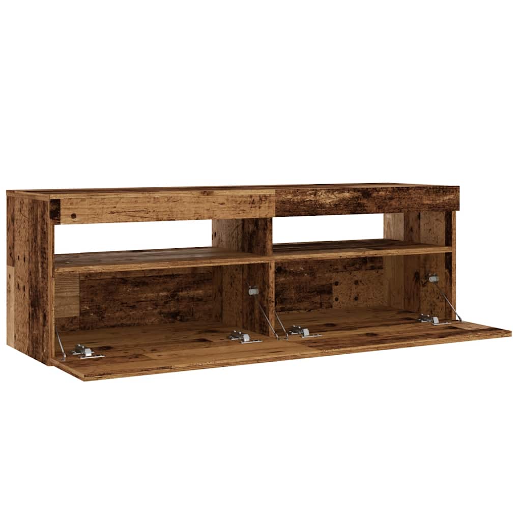 Tv-Benk Med Led-Lys Gammelt Tre 120X35X40 Cm Konstruert Tre