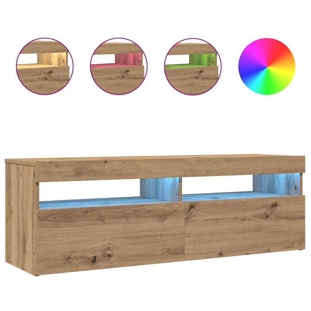Tv-Benk Med Led-Lys Artisan Eik 120X35X40 Cm Konstruert Tre