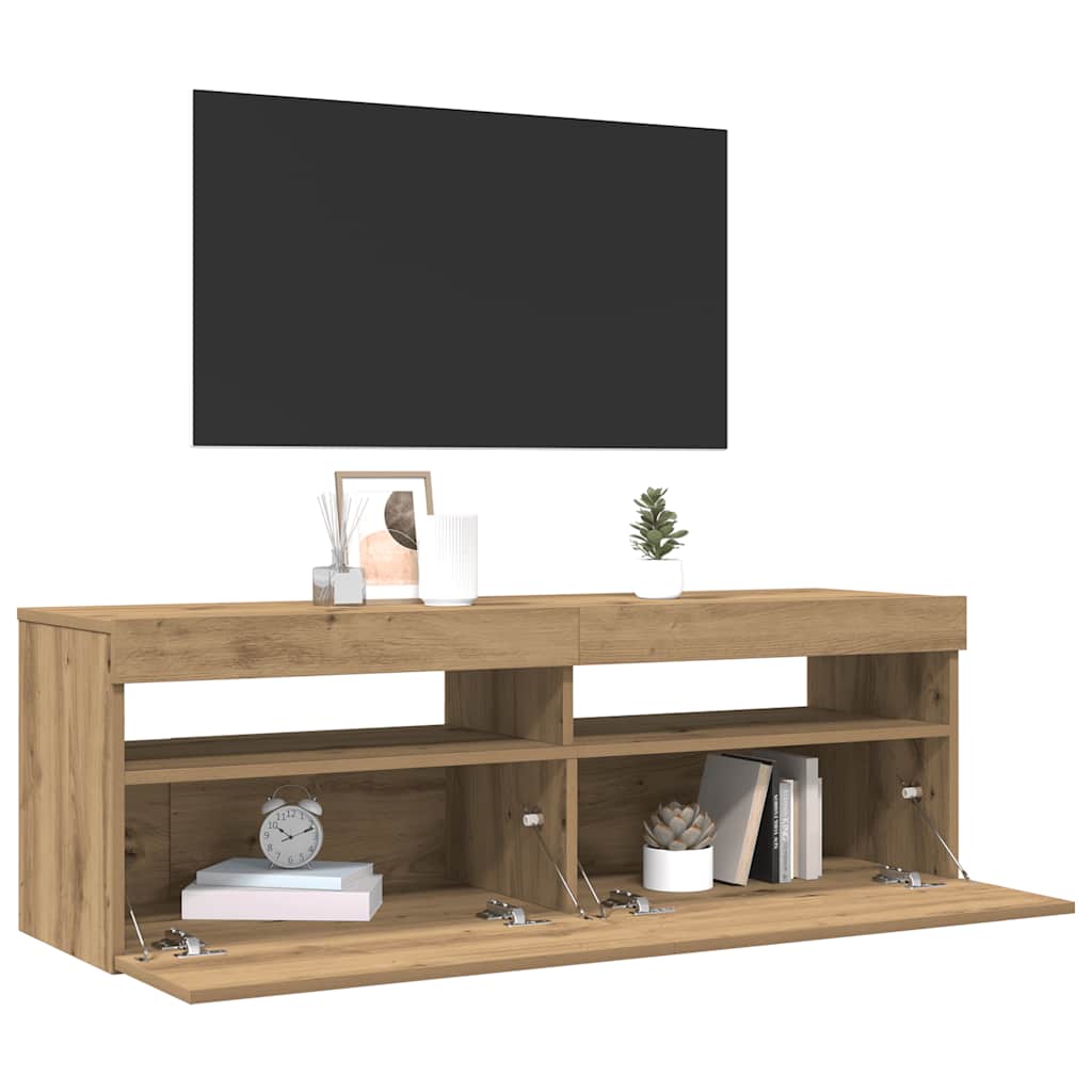Tv-Benk Med Led-Lys Artisan Eik 120X35X40 Cm Konstruert Tre
