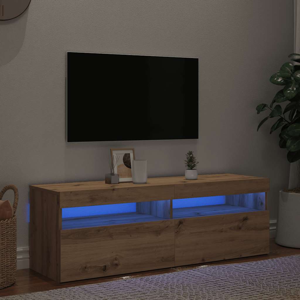 Tv-Benk Med Led-Lys Artisan Eik 120X35X40 Cm Konstruert Tre