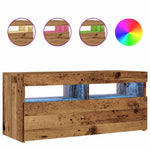 Tv-Benk Med Led-Lys Gammelt Tre 90X35X40 Cm Konstruert Tre