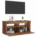 Tv-Benk Med Led-Lys Gammelt Tre 90X35X40 Cm Konstruert Tre