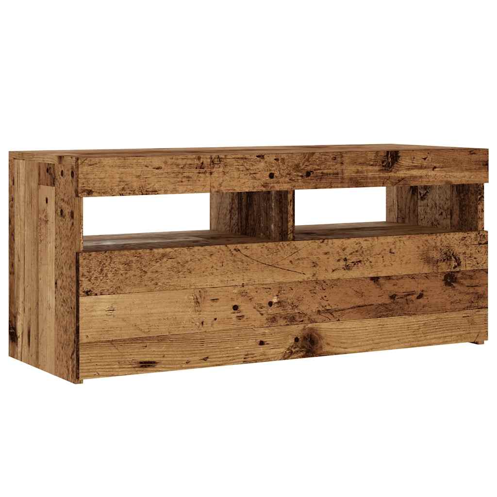 Tv-Benk Med Led-Lys Gammelt Tre 90X35X40 Cm Konstruert Tre