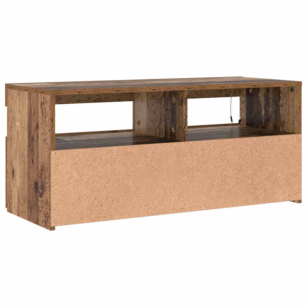 Tv-Benk Med Led-Lys Gammelt Tre 90X35X40 Cm Konstruert Tre