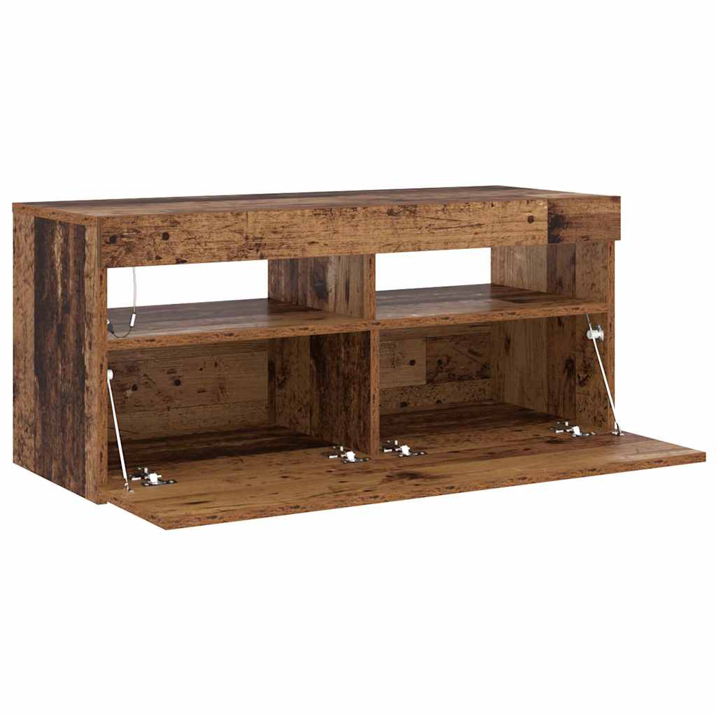Tv-Benk Med Led-Lys Gammelt Tre 90X35X40 Cm Konstruert Tre