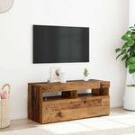 Tv-Benk Med Led-Lys Gammelt Tre 90X35X40 Cm Konstruert Tre