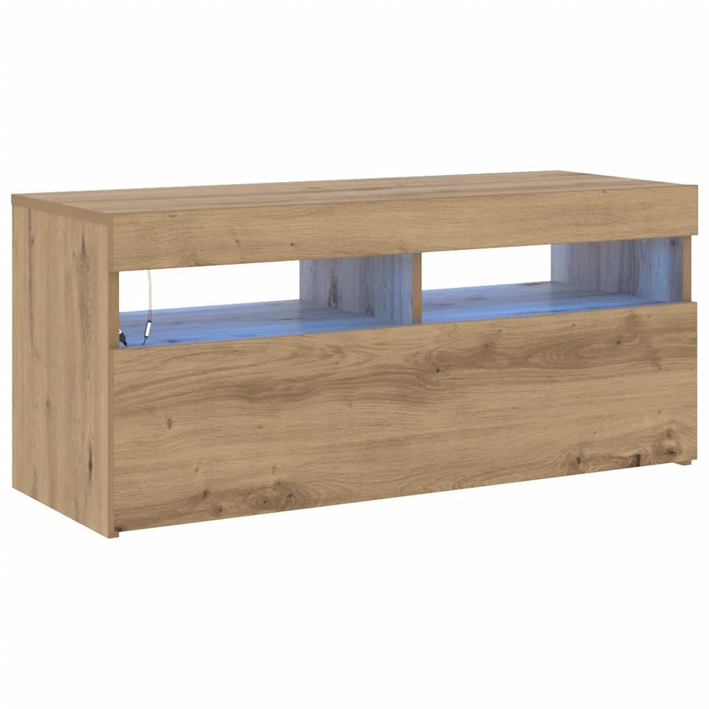 Tv-Benk Med Led-Lys Artisan Eik 90X35X40 Cm Konstruert Tre
