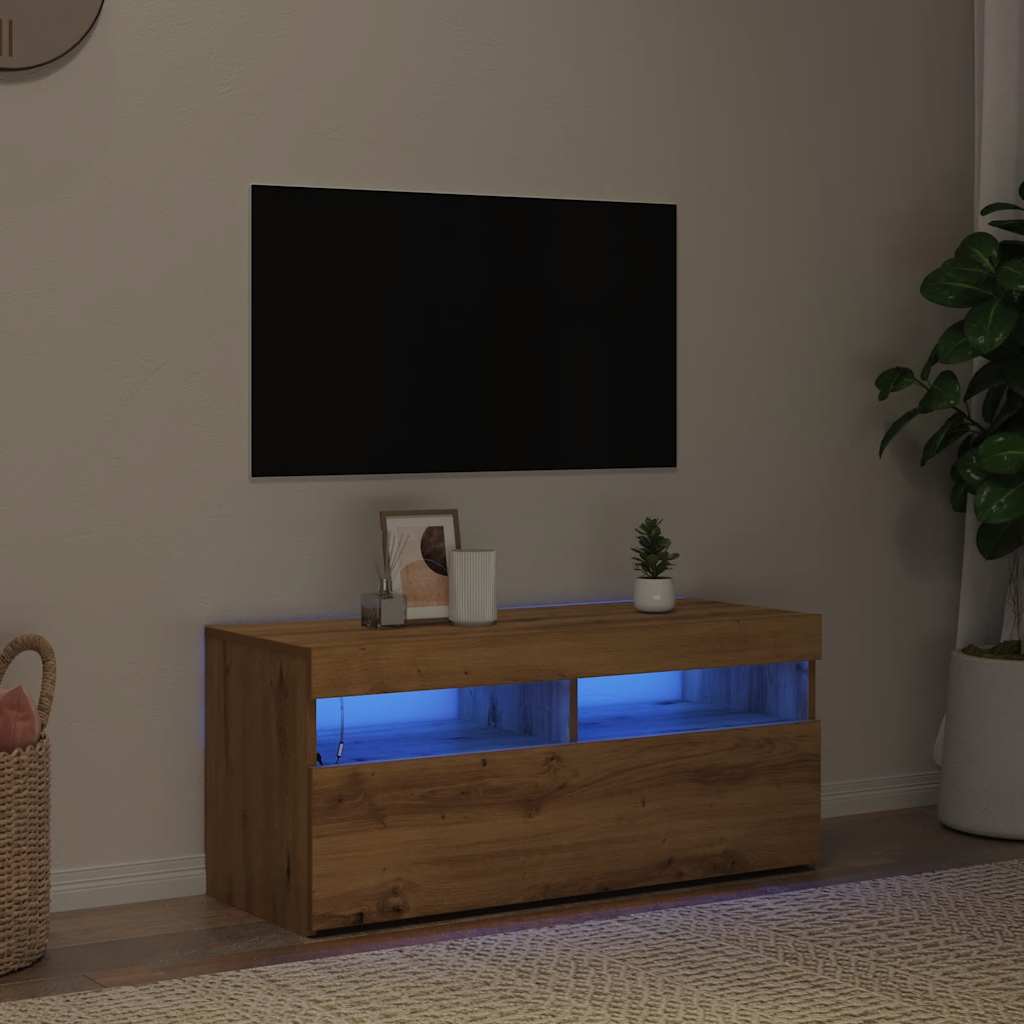 Tv-Benk Med Led-Lys Artisan Eik 90X35X40 Cm Konstruert Tre