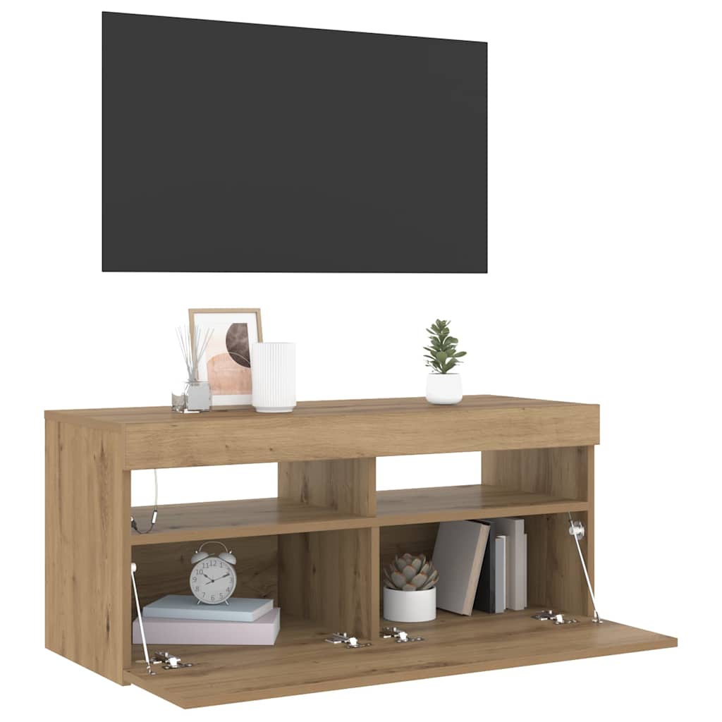 Tv-Benk Med Led-Lys Artisan Eik 90X35X40 Cm Konstruert Tre