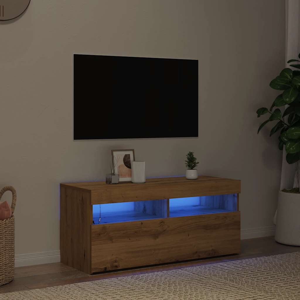 Tv-Benk Med Led-Lys Artisan Eik 90X35X40 Cm Konstruert Tre