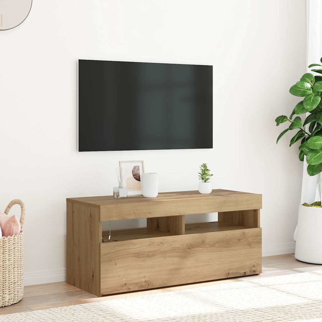 Tv-Benk Med Led-Lys Artisan Eik 90X35X40 Cm Konstruert Tre