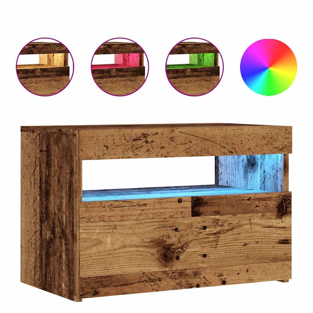 Tv-Benk Med Led-Lys Gammelt Tre 60X35X40 Cm Konstruert Tre